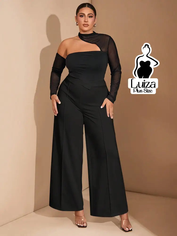 Calça Pantalona Alfaiataria Cintura Alta Recorte Plus Size Preto / G Calça Pantalona Alfaiataria Cintura Alta Recorte