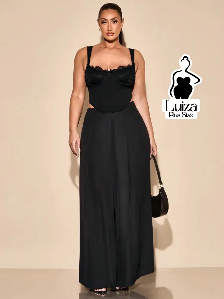 Calça Pantalona Alfaiataria Cintura Alta Sofisticada Plus Size Calça Pantalona Alfaiataria Cintura Alta Sofisticada