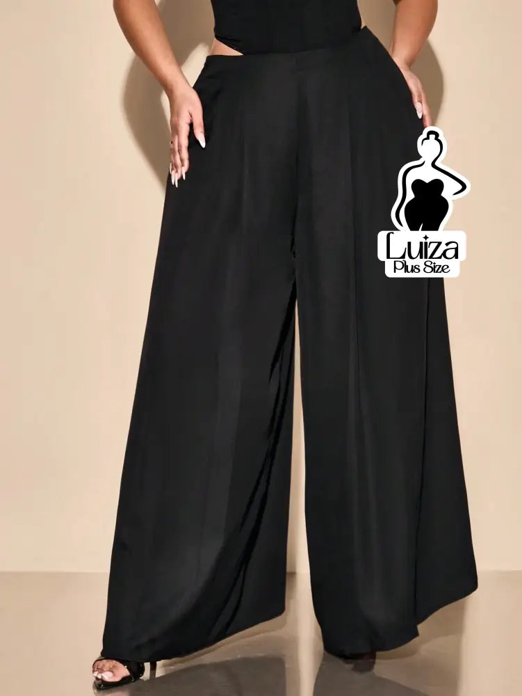 Calça Pantalona Alfaiataria Cintura Alta Sofisticada Plus Size Calça Pantalona Alfaiataria Cintura Alta Sofisticada