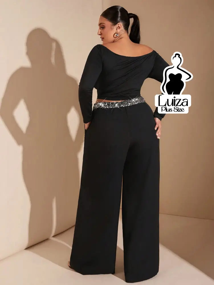 Calça Pantalona Alfaiataria Cós De Paetês Plus Size Calça Pantalona Alfaiataria Cós De Paetês Plus Size