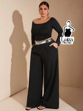 Calça Pantalona Alfaiataria Cós De Paetês Plus Size Preto / G Calça Pantalona Alfaiataria Cós De Paetês Plus Size