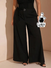 Calça Pantalona Alfaiataria Faixa E Argola Plus Size Preto / G Calça Pantalona Alfaiataria Faixa E Argola Plus Size