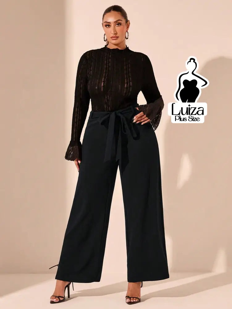 Calça Pantalona Alfaiataria Faixa E Fenda Plus Size Calça Pantalona Alfaiataria Faixa E Fenda Plus Size