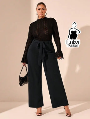 Calça Pantalona Alfaiataria Faixa E Fenda Plus Size Calça Pantalona Alfaiataria Faixa E Fenda Plus Size