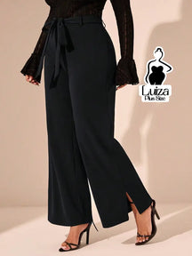 Calça Pantalona Alfaiataria Faixa E Fenda Plus Size Preto / G Calça Pantalona Alfaiataria Faixa E Fenda Plus Size