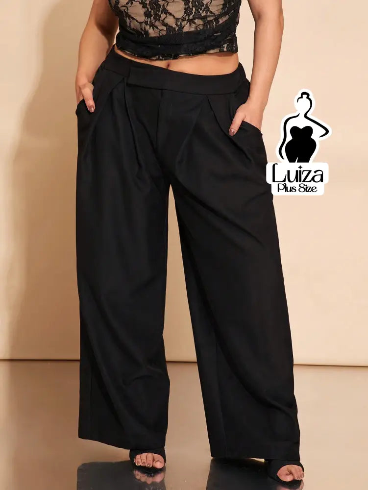 Calça Pantalona Alfaiataria Pregas Amplas Plus Size Calça Pantalona Alfaiataria Pregas Amplas Plus Size