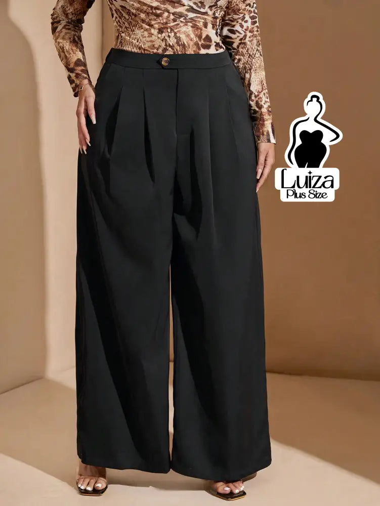 Calça Pantalona Alfaiataria Pregas Elegante Plus Size Calça Pantalona Alfaiataria Pregas Elegante Plus Size