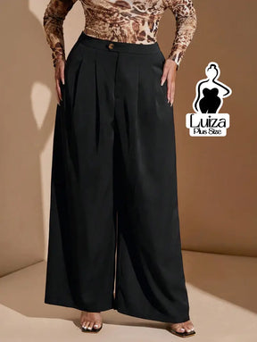 Calça Pantalona Alfaiataria Pregas Elegante Plus Size Calça Pantalona Alfaiataria Pregas Elegante Plus Size