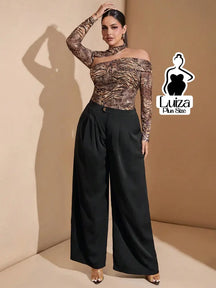 Calça Pantalona Alfaiataria Pregas Elegante Plus Size Preto / G Calça Pantalona Alfaiataria Pregas Elegante Plus Size