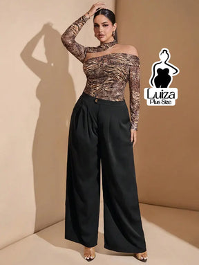 Calça Pantalona Alfaiataria Pregas Elegante Plus Size Preto / G Calça Pantalona Alfaiataria Pregas Elegante Plus Size