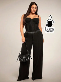 Calça Pantalona Alfaiataria Pregas Sofisticada Plus Size Preto / G Calça Pantalona Alfaiataria Pregas Sofisticada Plus