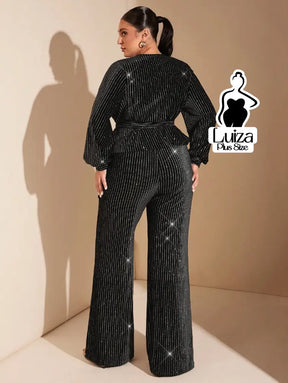 Calça Pantalona Brilho Listrada Estilo Festivo Plus Size Calça Pantalona Brilho Listrada Estilo Festivo Plus Size