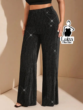 Calça Pantalona Brilho Listrada Estilo Festivo Plus Size Calça Pantalona Brilho Listrada Estilo Festivo Plus Size