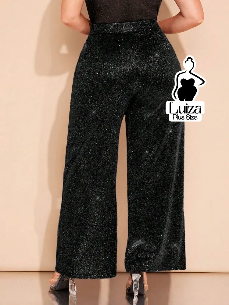 Calça Pantalona Cintura Alta Brilho Glamour Plus Size Calça Pantalona Cintura Alta Brilho Glamour Plus Size
