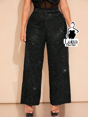 Calça Pantalona Cintura Alta Brilho Glamour Plus Size Calça Pantalona Cintura Alta Brilho Glamour Plus Size