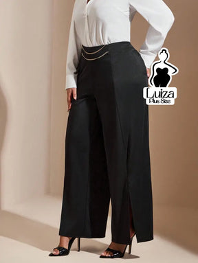 Calça Pantalona Cintura Alta Fenda Corrente Plus Size Calça Pantalona Cintura Alta Fenda Corrente Plus Size