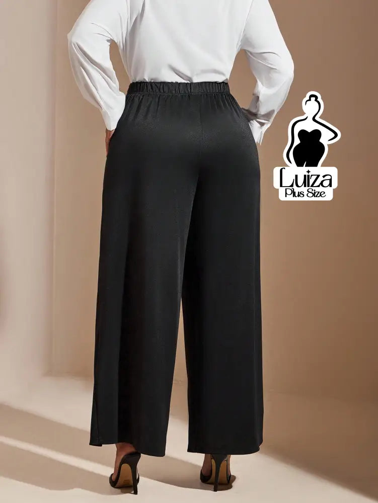 Calça Pantalona Cintura Alta Fenda Corrente Plus Size Calça Pantalona Cintura Alta Fenda Corrente Plus Size