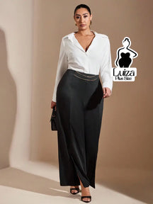 Calça Pantalona Cintura Alta Fenda Corrente Plus Size Preto / G Calça Pantalona Cintura Alta Fenda Corrente Plus Size