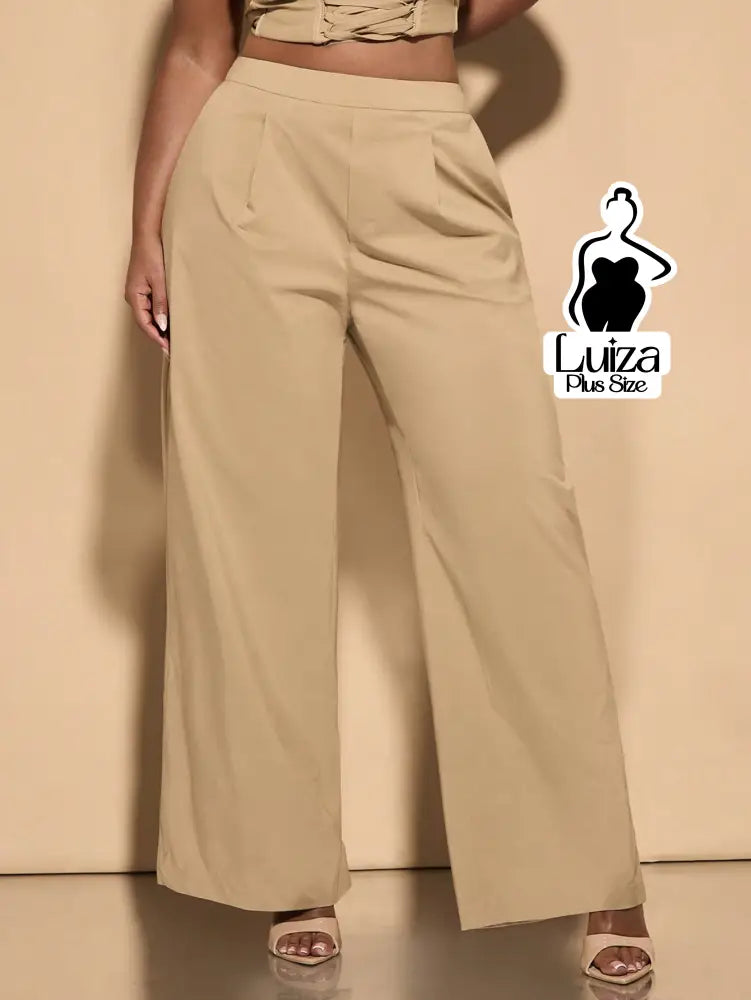 Calça Pantalona Cintura Alta Recorte No Cós Plus Size Calça Pantalona Cintura Alta Recorte No Cós Plus Size
