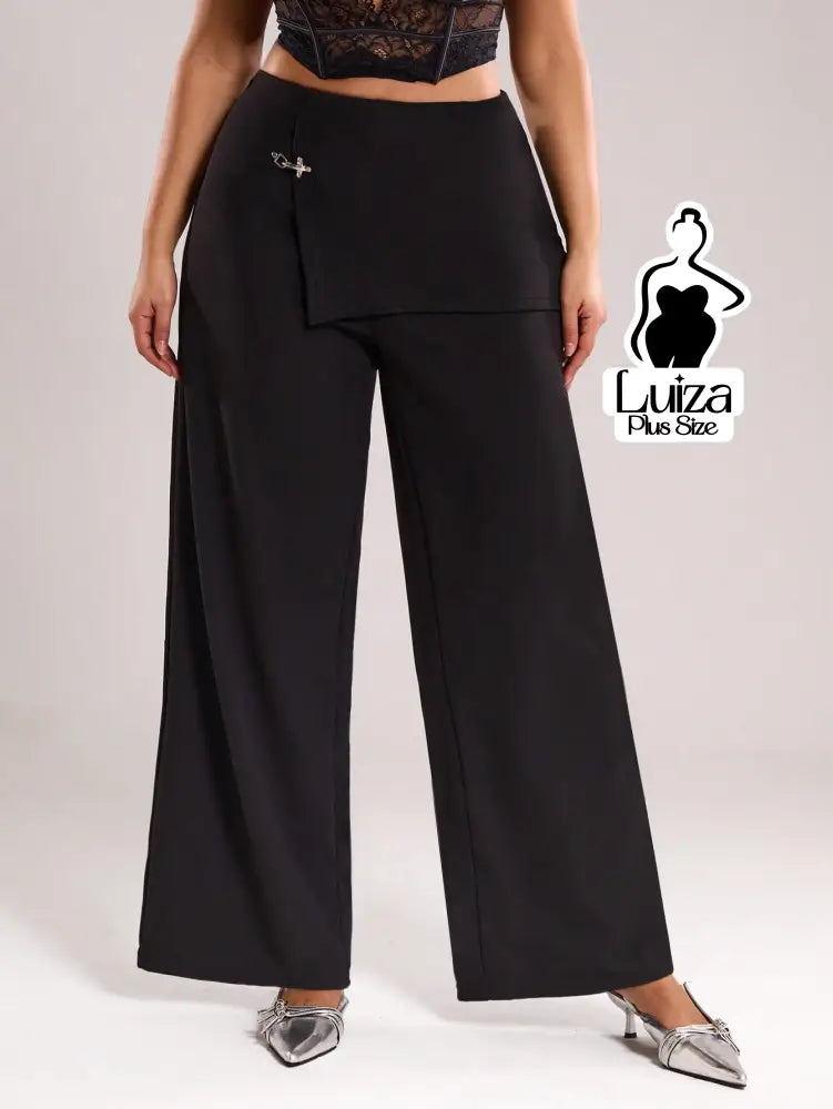 Calça Pantalona Cintura Alta Sobreposição Assimétrica Plus Size Calça Pantalona Cintura Alta Sobreposição Assimétrica