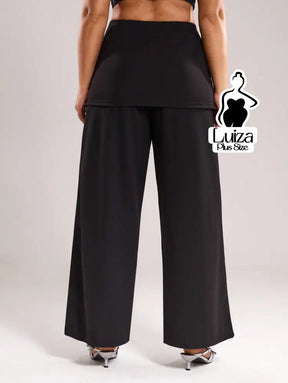 Calça Pantalona Cintura Alta Sobreposição Assimétrica Plus Size Calça Pantalona Cintura Alta Sobreposição Assimétrica