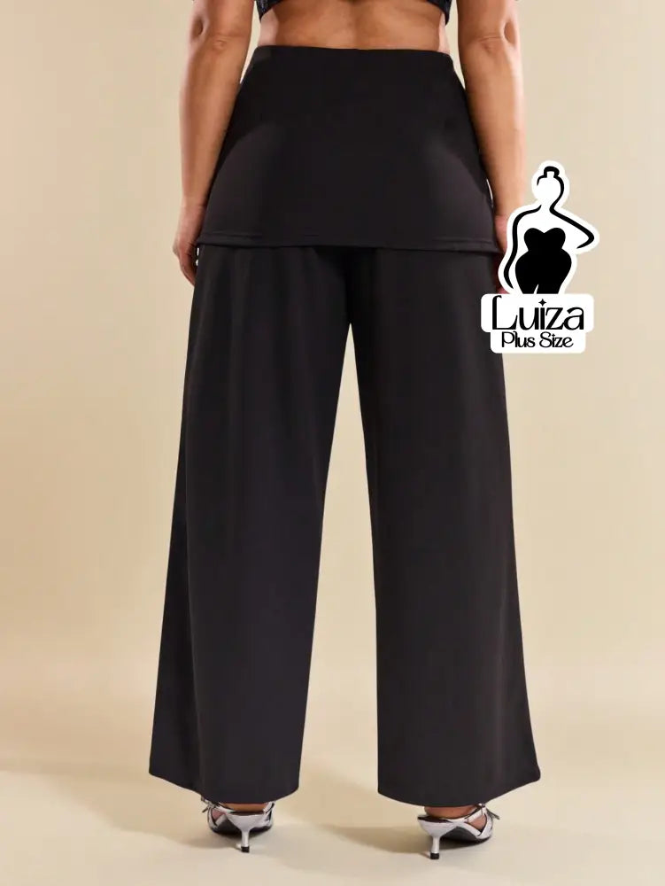 Calça Pantalona Cintura Alta Sobreposição Assimétrica Plus Size Calça Pantalona Cintura Alta Sobreposição Assimétrica