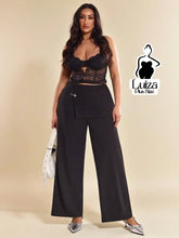 Calça Pantalona Cintura Alta Sobreposição Assimétrica Plus Size Preto / G Calça Pantalona Cintura Alta Sobreposição