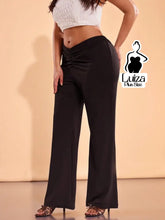 Calça Pantalona Cintura Alta Tecido Acetinado Plus Size Preto / G Calça Pantalona Cintura Alta Tecido Acetinado Plus