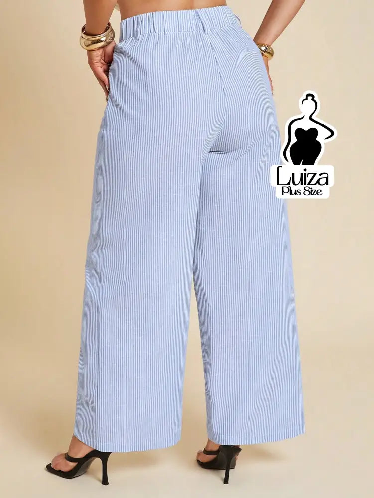 Calça Pantalona Listrada Cintura Alta Estilo Chic Plus Size Calça Pantalona Listrada Cintura Alta Estilo Chic Plus Size