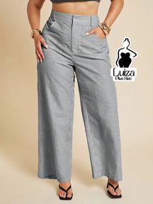 Calça Pantalona Listrada Cintura Alta Estilo Chic Plus Size Preto e Branco / G Calça Pantalona Listrada Cintura Alta