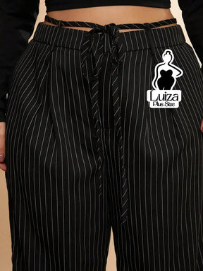 Calça Pantalona Listrada Cós Elástico Ajustável Plus Size Calça Pantalona Listrada Cós Elástico Ajustável Plus Size