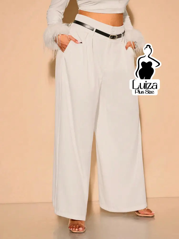Calça Pantalona Recorte Moderno Toque Chic Plus Size Branco / G Calça Pantalona Recorte Moderno Toque Chic Plus Size