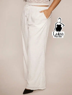 Calça Pantalona Tecido Leve Cós Ajustável Plus Size Calça Pantalona Tecido Leve Cós Ajustável Plus Size