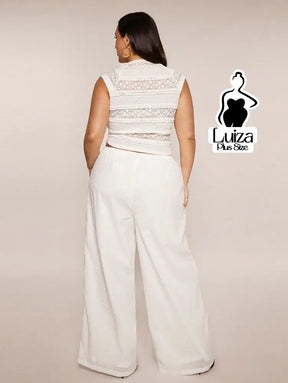 Calça Pantalona Tecido Leve Cós Ajustável Plus Size Calça Pantalona Tecido Leve Cós Ajustável Plus Size