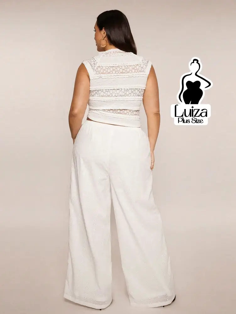 Calça Pantalona Tecido Leve Cós Ajustável Plus Size Calça Pantalona Tecido Leve Cós Ajustável Plus Size