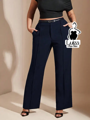 Calça Reta Alfaiataria Cintura Alta Pregas Plus Size Calça Reta Alfaiataria Cintura Alta Pregas Plus Size