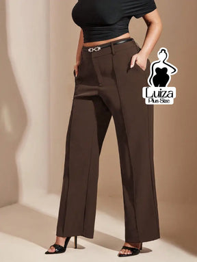 Calça Reta Alfaiataria Cintura Alta Pregas Plus Size Calça Reta Alfaiataria Cintura Alta Pregas Plus Size