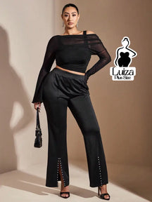 Calça Reta Cintura Alta Abertura Botões Plus Size Preto / G Calça Reta Cintura Alta Abertura Botões Plus Size