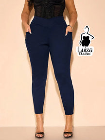 Calça Skinny Cintura Alta Cós Elástico Plus Size Azul-Marinho / G Calça Skinny Cintura Alta Cós Elástico Plus Size
