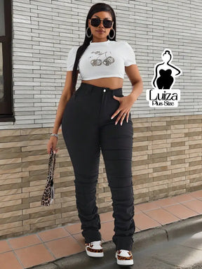 Calça Skinny Cintura Alta Efeito Franzido Moderno Plus Size Calça Skinny Cintura Alta Efeito Franzido Moderno Plus Size