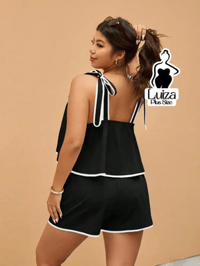 Conjunto Blusa Alça Laço Short Casual Moderno Plus Size Conjunto Blusa Alça Laço Short Casual Moderno Plus Size