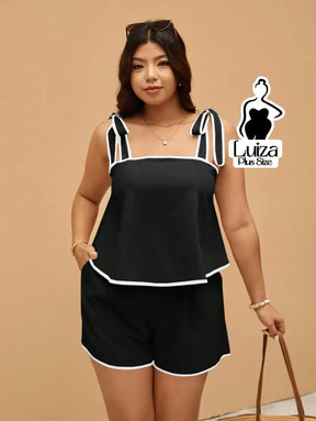 Conjunto Blusa Alça Laço Short Casual Moderno Plus Size Conjunto Blusa Alça Laço Short Casual Moderno Plus Size