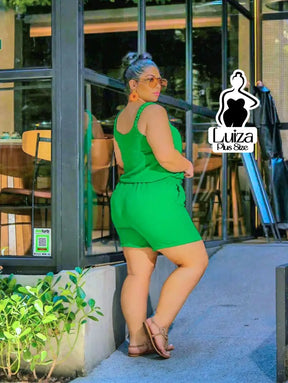 Conjunto Blusa Alça Larga Short Casual Conforto Plus Size Conjunto Blusa Alça Larga Short Casual Conforto Plus Size