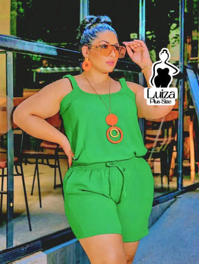 Conjunto Blusa Alça Larga Short Casual Conforto Plus Size Conjunto Blusa Alça Larga Short Casual Conforto Plus Size