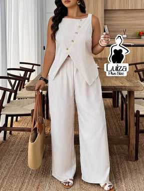 Conjunto Blusa Alfaiataria Calça Pantalona Social Chic Plus Size Conjunto Blusa Alfaiataria Calça Pantalona Social Chic