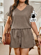 Conjunto Blusa Decote V Short Botões Laterais Plus Size Marrom / G Conjunto Blusa Decote V Short Botões Laterais Plus