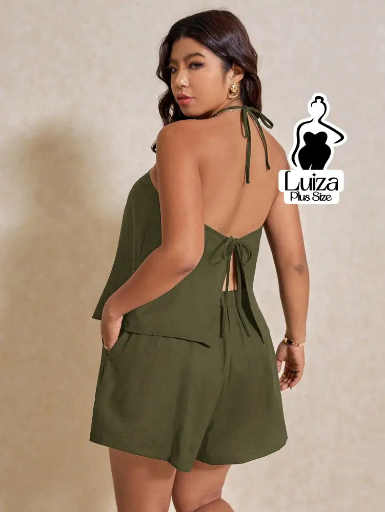 Conjunto Blusa Frente Única Amarração Short Moderno Plus Size Conjunto Blusa Frente Única Amarração Short Moderno Plus