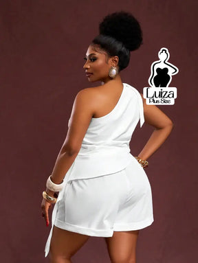 Conjunto Blusa Um Ombro Só Short Casual Sofisticado Plus Size Conjunto Blusa Um Ombro Só Short Casual Sofisticado Plus