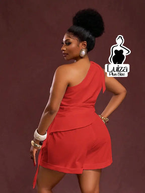 Conjunto Blusa Um Ombro Só Short Casual Sofisticado Plus Size Conjunto Blusa Um Ombro Só Short Casual Sofisticado Plus