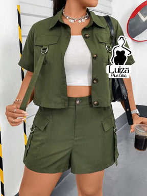 Conjunto Camisa Cropped Short Cargo Estilo Urbano Plus Size Conjunto Camisa Cropped Short Cargo Estilo Urbano Plus Size
